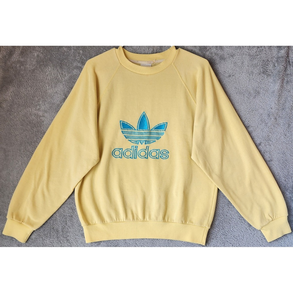 Adidas Sweatshirt Mens Small Yellow Trefoil Logo Embroidered 90s Vintage Top